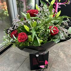 Valentines Red Rose and White Lily Handtied