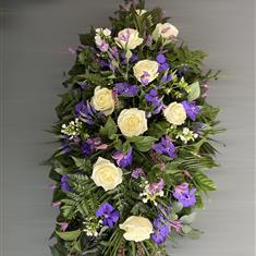 Purple and White Casket Spray