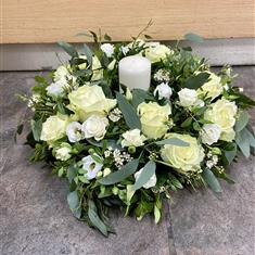 White Rose Wreath and Candle