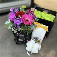 Wrist Corsage with Butlers Chocolates Posy Giftbag