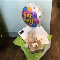 Balloon in a box with Chocolates , Gift card and Teddy