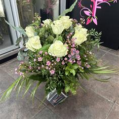  Coloured Roses in Glass Vase